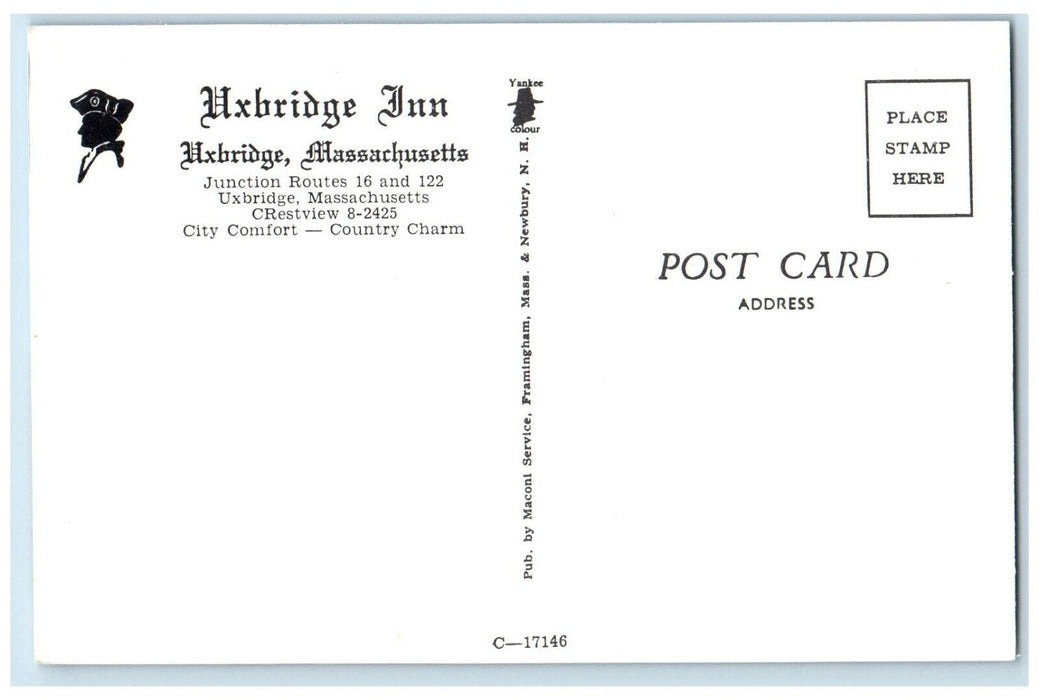 c1960's Uxbridge Inn Hotel Building Uxbridge Massachusetts MA Vintage Postcard