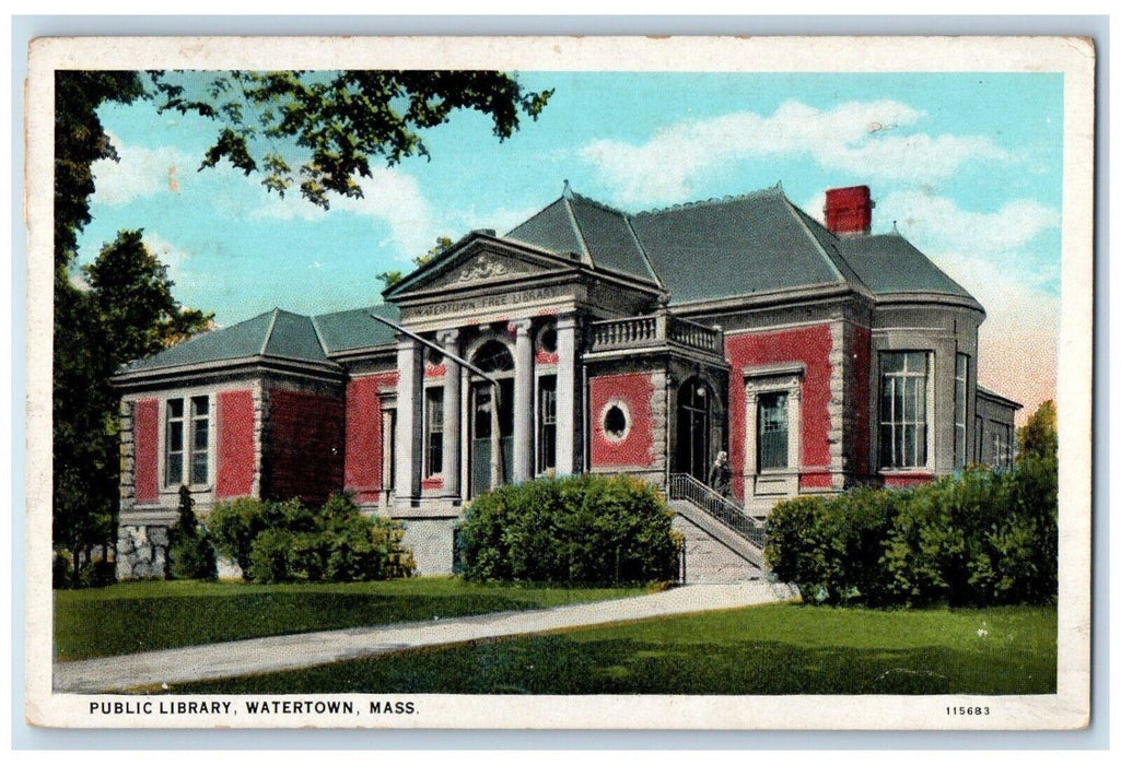 1930 Public Library Building Watertown Massachusetts MA Posted Vintage Postcard