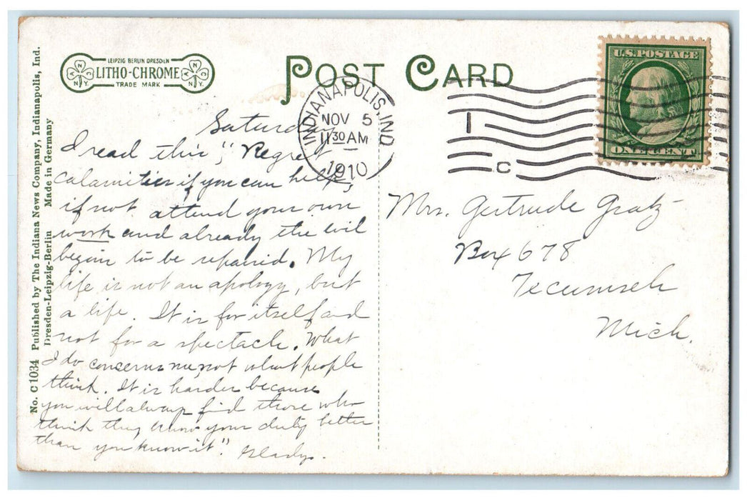 1910 Shortbridge High School Indianapolis IN Posted Antique Postcard