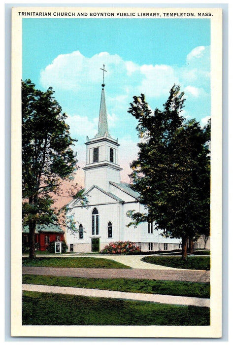 c1930's Trinitarian Church And Boynton Public Library Templeton MA Postcard