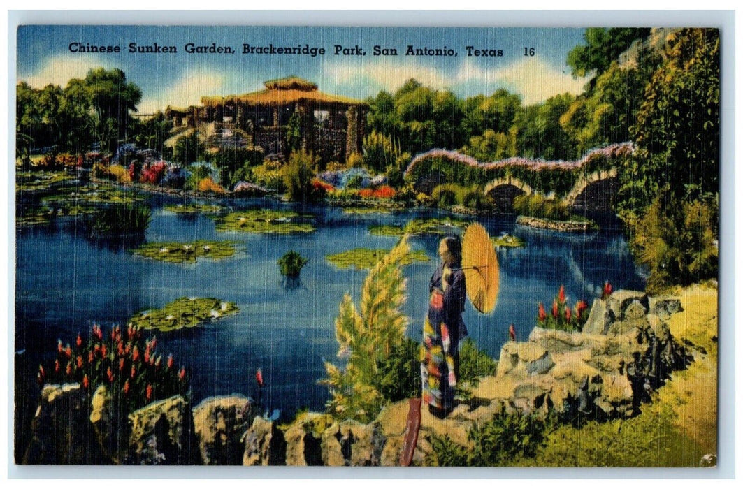 c1940 Chines Sunken Garden Brackenridge Park San Antonio Texas Unposted Postcard