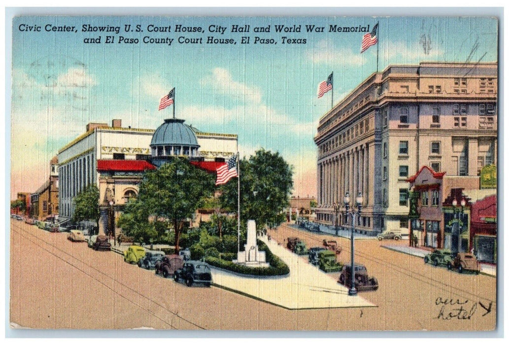 1947 Civic Center Court House City World War Memorial El Paso Texas TX Postcard