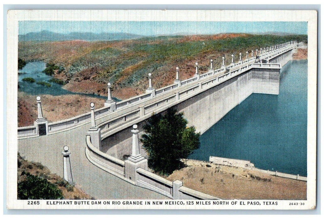 c1940 Elephant Butte Dam Rio Grande New Mexico North El Paso Texas TX Postcard