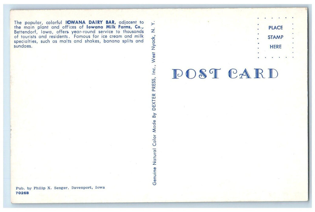 c1950's Iowana Dairy Bar Adjacent to Iowana Milk Farms Co. Office IA Postcard