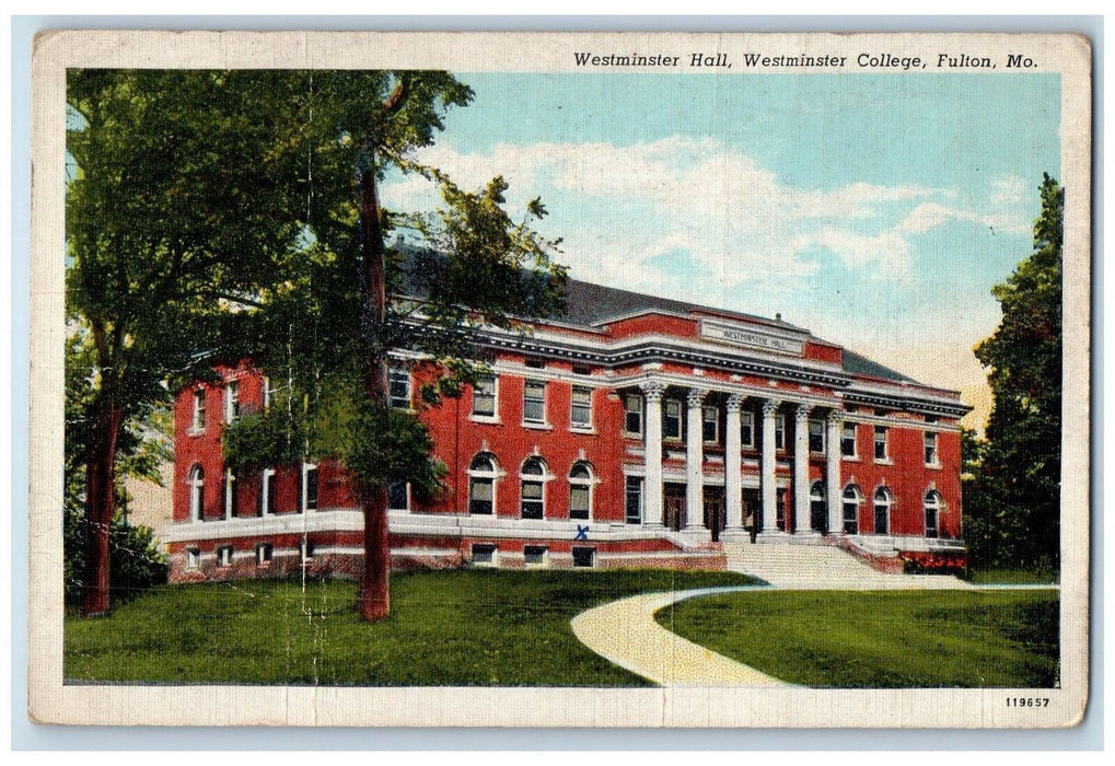 c1940's Westminster Hall Westminster College Fulton Missouri Unposted Postcard