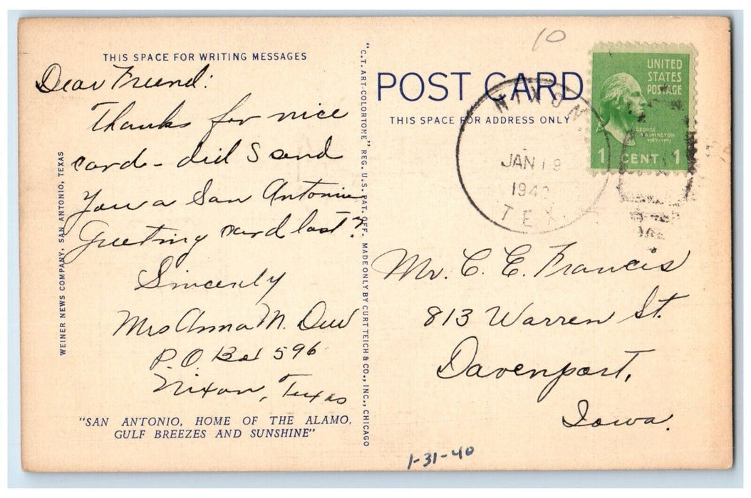 c1940's Open Air Theatre Breckenridge San Antonio Texas TX Vintage Postcard