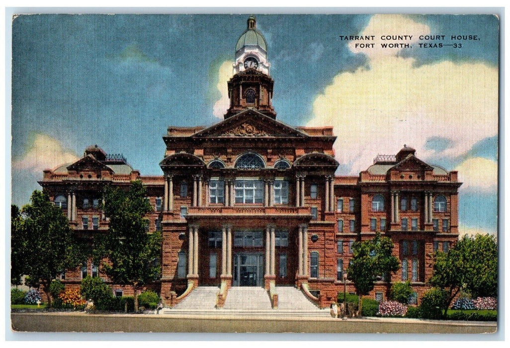 c1940 Tarrant County Court House Exterior Building Fort Worth Texas TX Postcard