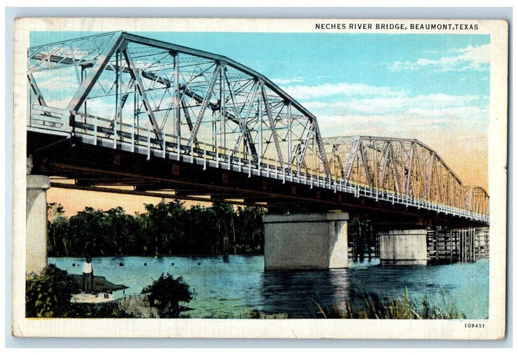 1938 Neches River Bridge Beaumont Texas TX South Barre Massachusetts Postcard