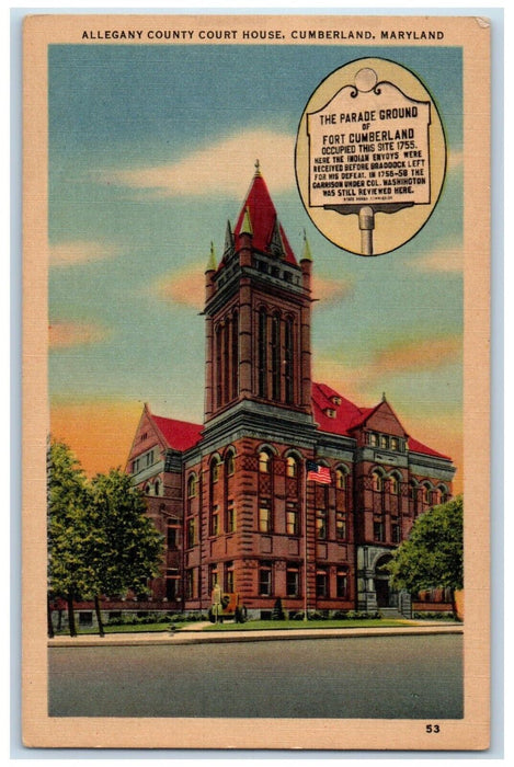 c1940 Allegany County Court House Parade Ground Cumberland Maryland MD Postcard