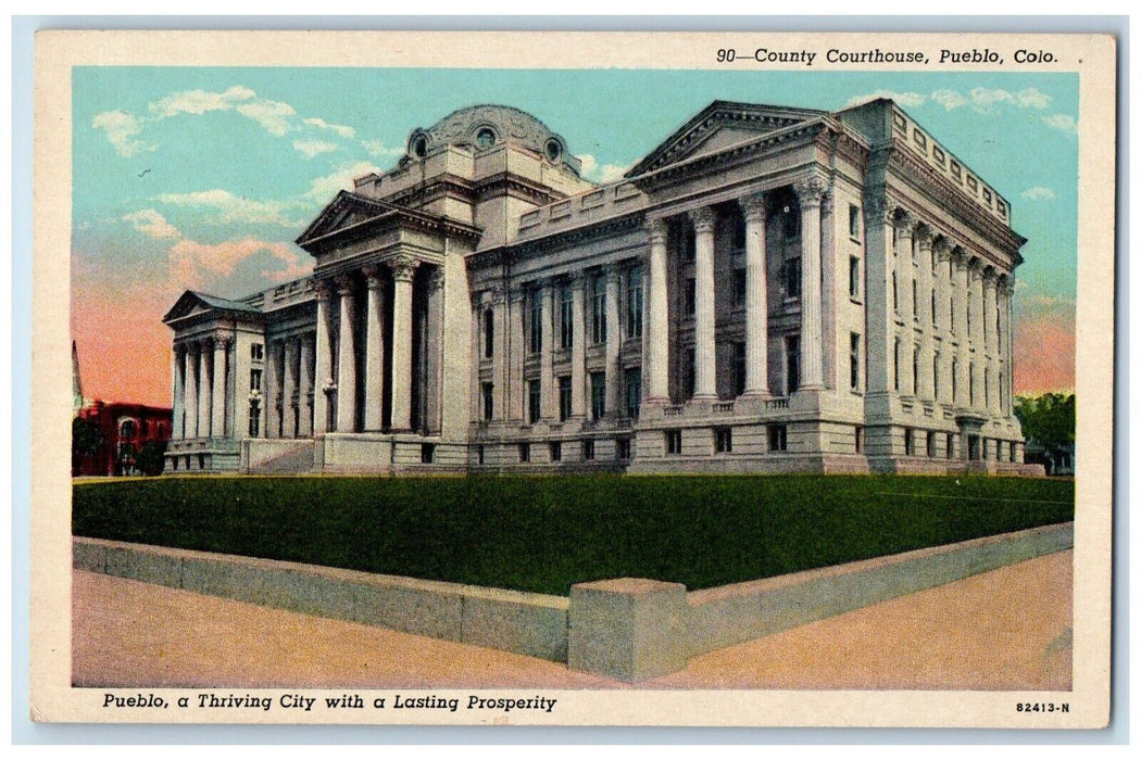 c1920 County Courthouse Thriving City Street Prosperity Pueblo Colorado Postcard