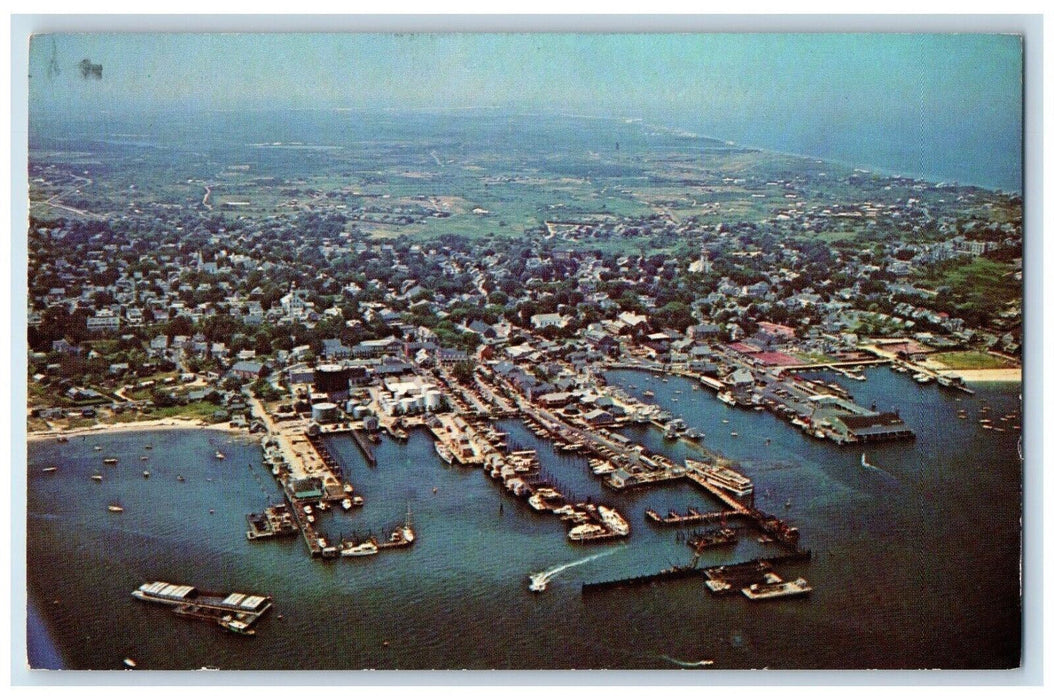 1973 Air View Of Nantucket Docks & Waterfront Massachusetts MA Vintage Postcard