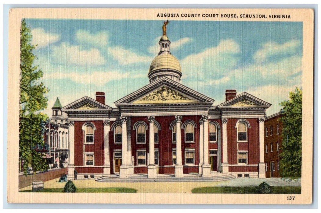 c1940 Augusta County Court House Exterior Building Staunton Virginia VA Postcard