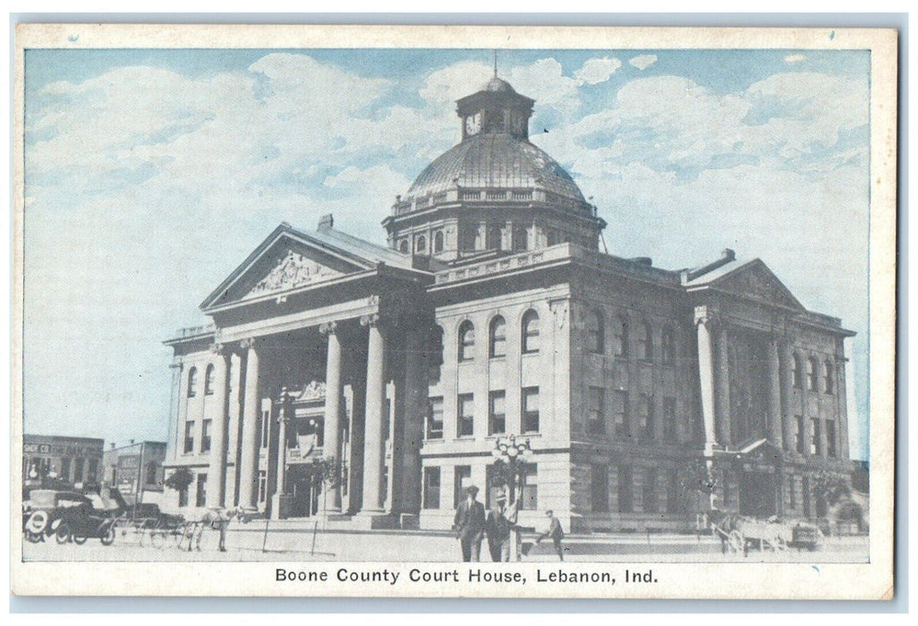 c1920 Boone County Court House Exterior Classic Cars Lebanon Indiana IN Postcard