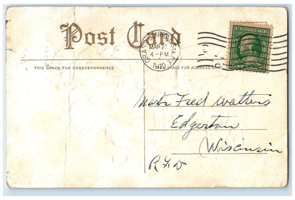 1910 Easter Girls Collecting Eggs Rabbit Embossed Posted Antique Postcard