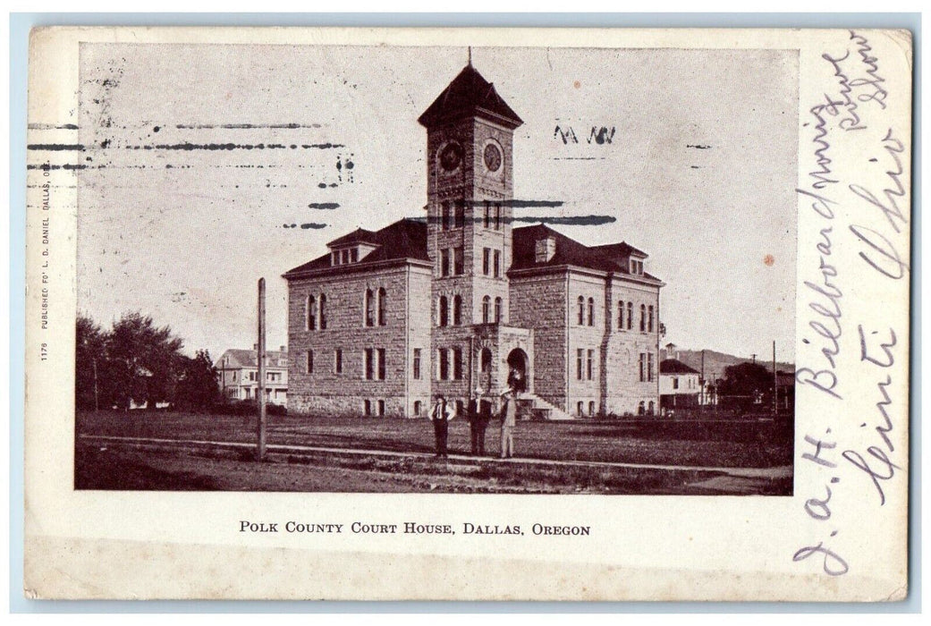 1907 Polk County Court House Exterior Building Tower Dallas Oregon OR Postcard