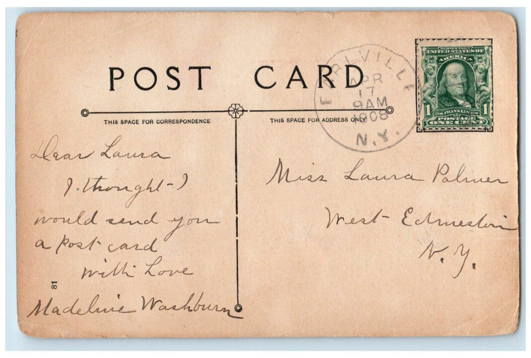 1908 Easter Lilies Girl Brown Curly Hair Blanket Stairs Posted Antique Postcard