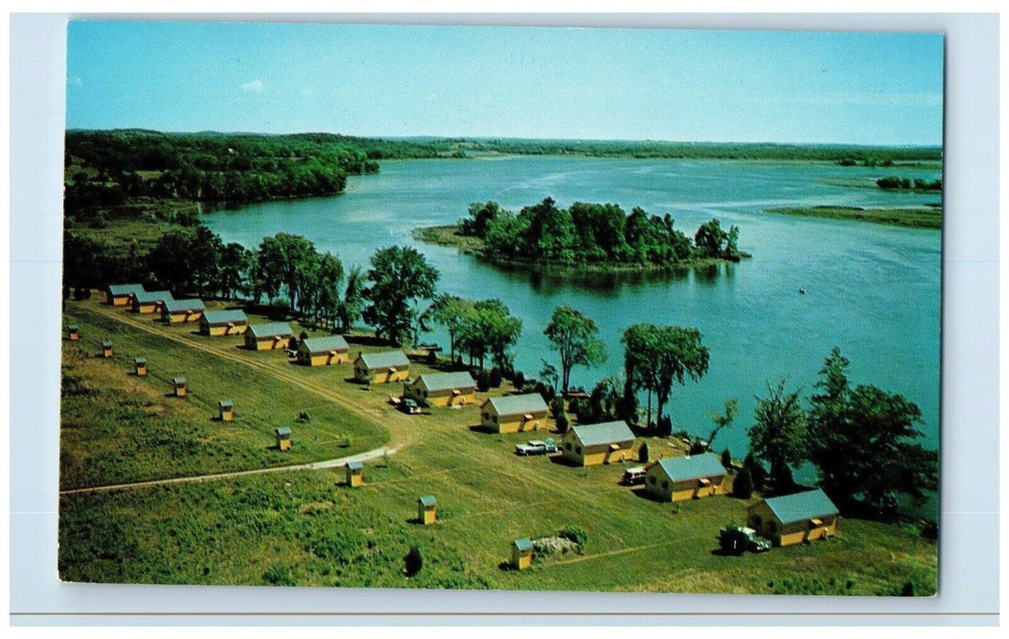 c1960 Aerial View Archers Blue Roof Cottages Bradley Bay Akron Ohio OH Postcard