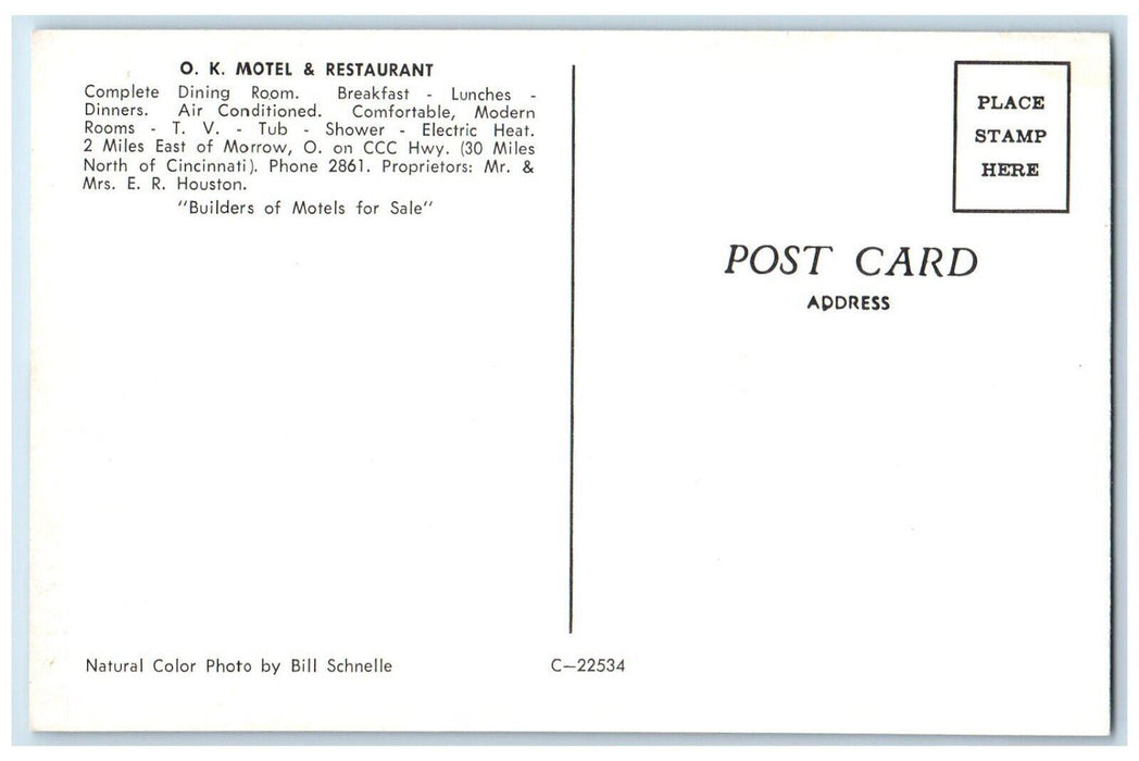c1960 OK Motel Restaurant Dining Room Classic Cars Parking Houston TX Postcard