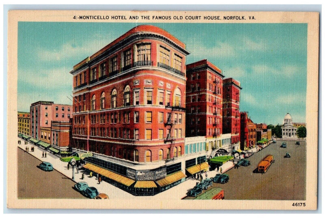 c1940 Monticello Hotel Famous Old Court House Exterior Norfolk Virginia Postcard