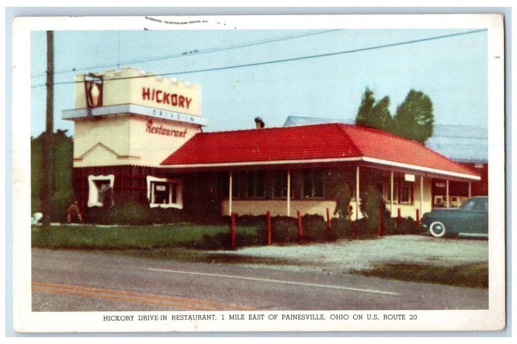 1954 Hickory Drive-In Restaurant Exterior Mile East Painseville Ohio OH Postcard