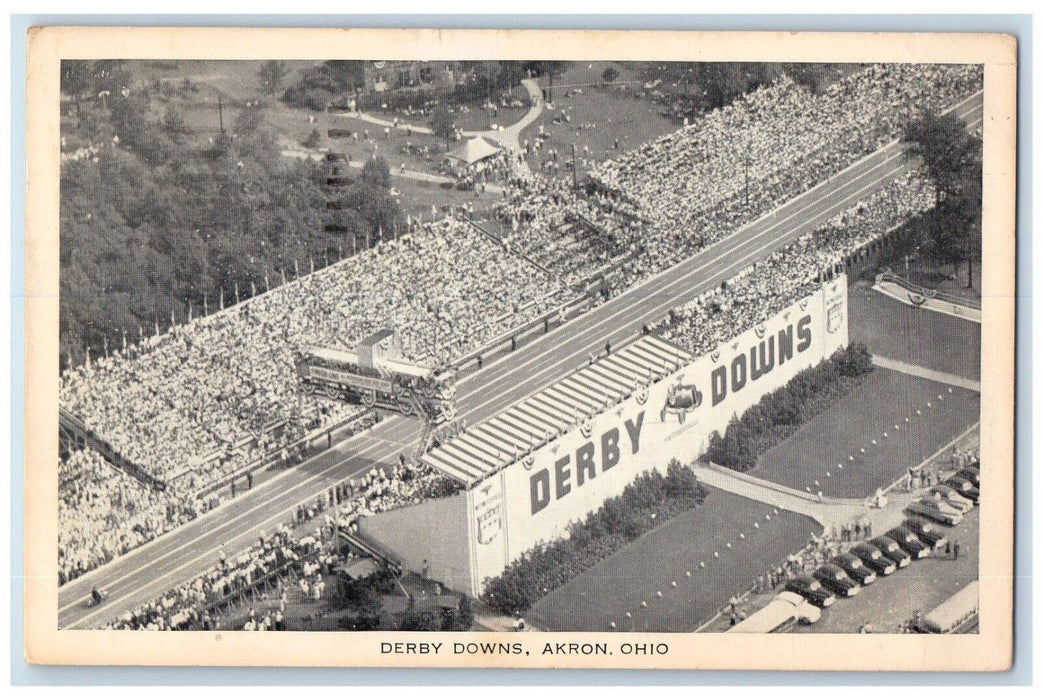 1950 Aerial View Racing Plant Stadium Bleachers Derby Downs Akron Ohio Postcard