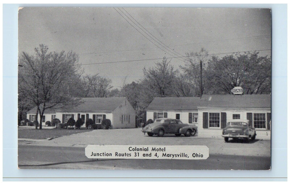 c1940 Colonial Motel Junction Routes Exterior Columbus Marysville Ohio Postcard