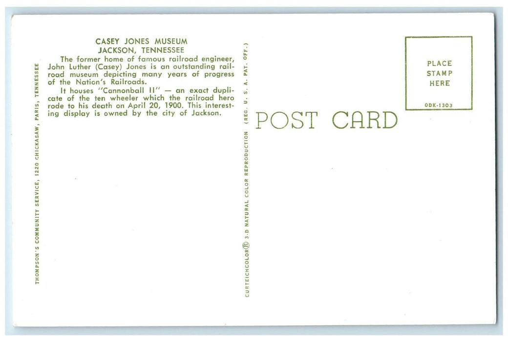 c1960s Casey Jones Museum Display Jackson Tennessee TE Unposted Vintage Postcard