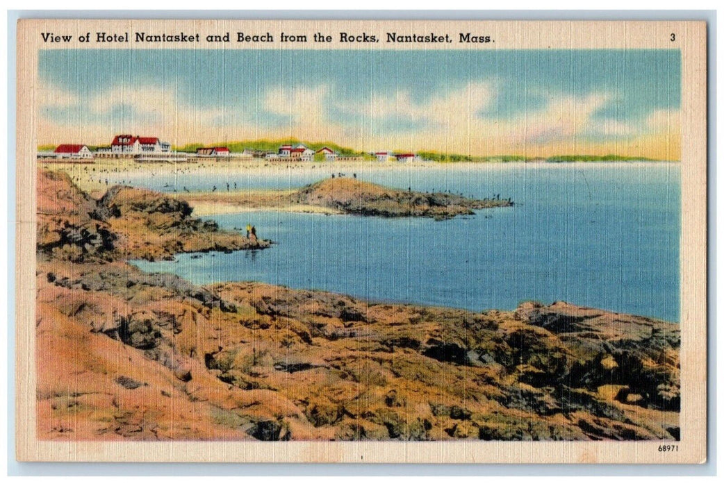 c1930's Nantasket Hotel Beach Rocks View Massachusetts MA Vintage Postcard