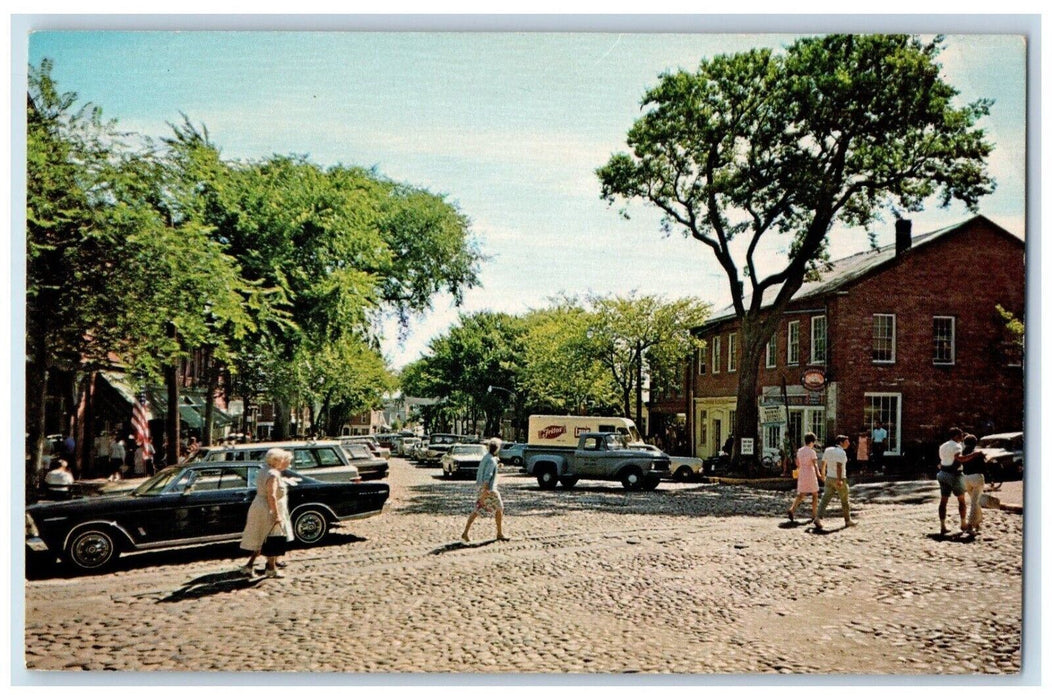 Cobblestoned Main Street View Cars Stores Nantucket Massachusetts MA Postcard