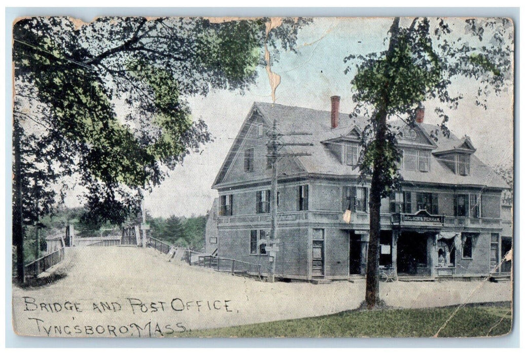 c1910's Bridge And Post Office Tyngsboro Massachusetts MA Antique Postcard
