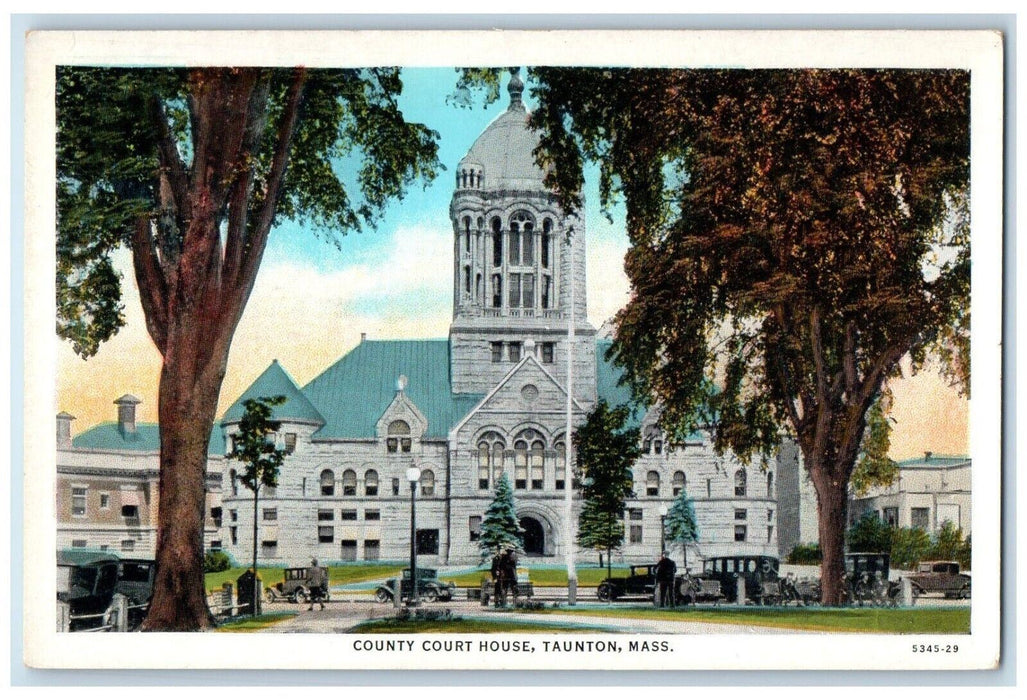 c1930's Country Court House View Cars Taunton Massachusetts MA Vintage Postcard