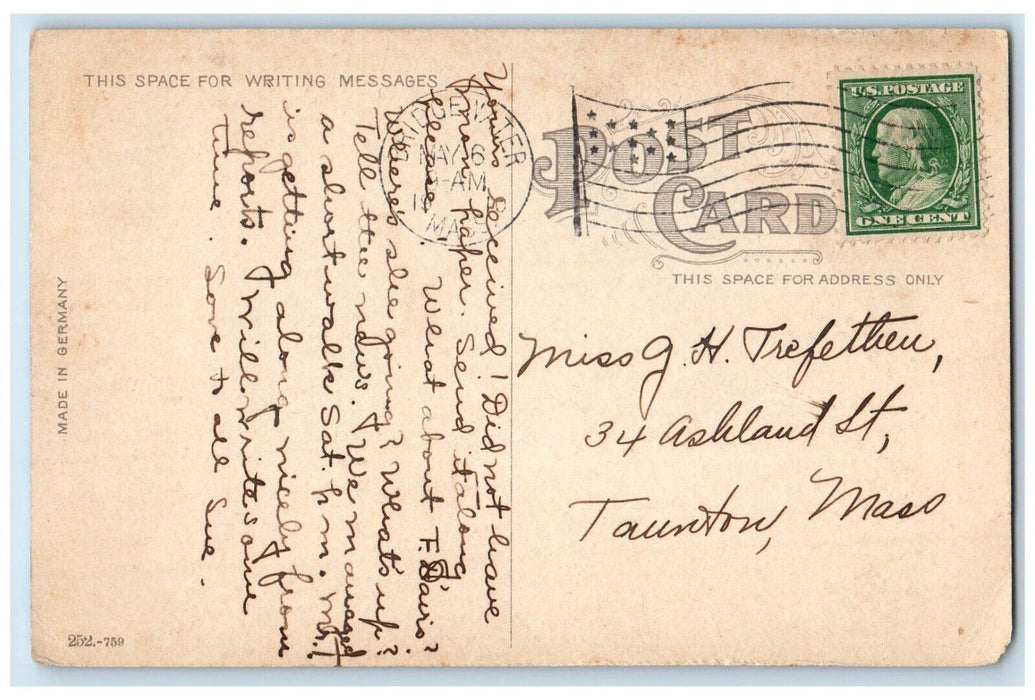 1910 Scene On Taunton River Taunton Massachusetts MA Posted Antique Postcard