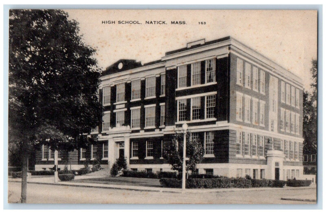 High School Building Street View Natick Massachusetts MA Unposted Postcard