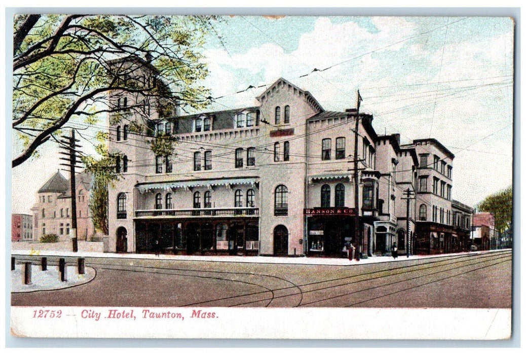 c1905 City Hotel Building Hanson & Co. Taunton Massachusetts MA Antique Postcard