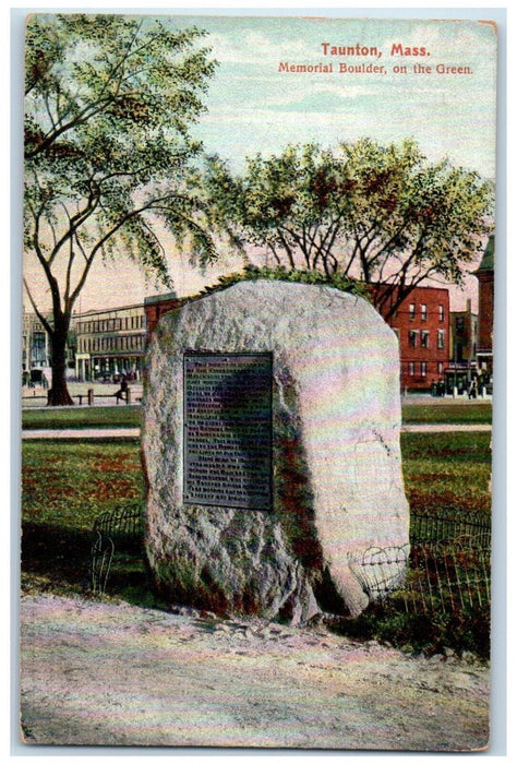 c1910's Memorial Boulder On The Green Taunton Massachusetts MA Antique Postcard