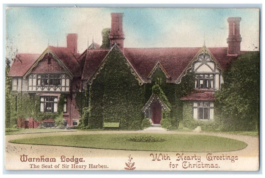 c1910 Warnham Lodge, with Hearty Greetings for Christmas Unposted Postcard