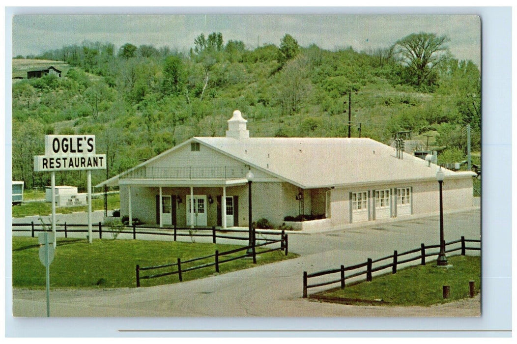 c1960 Ogle's Family Restaurant Fine Food Exterior Fence Macksburg Ohio Postcard