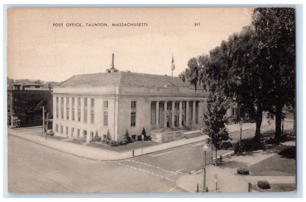 View Of Post Office Building Taunton Massachusetts MA Unposted Vintage Postcard