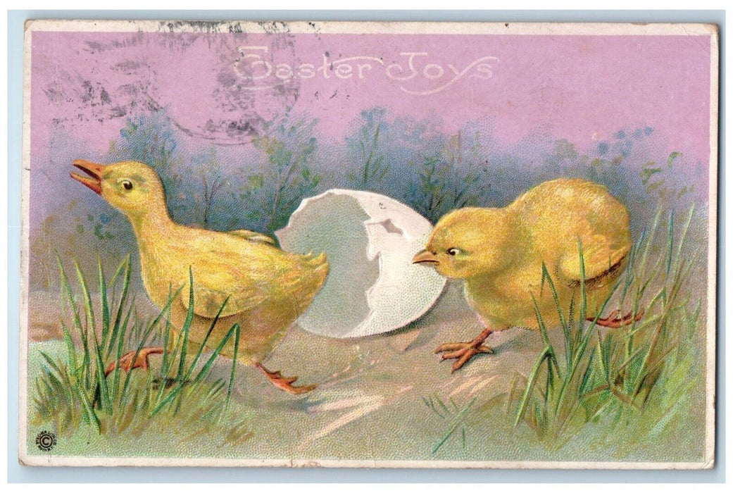 1921 Easter Joys Chicks Hatched Egg Teeds Grove Iowa IA Embossed Posted Postcard