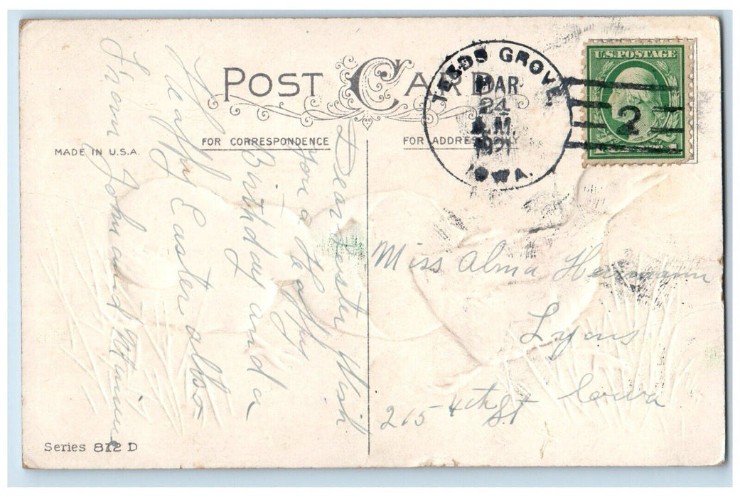 1921 Easter Joys Chicks Hatched Egg Teeds Grove Iowa IA Embossed Posted Postcard