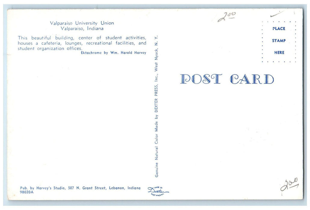 c1960s Valparaiso University Scene Union Valparaiso Indiana IN Unposted Postcard