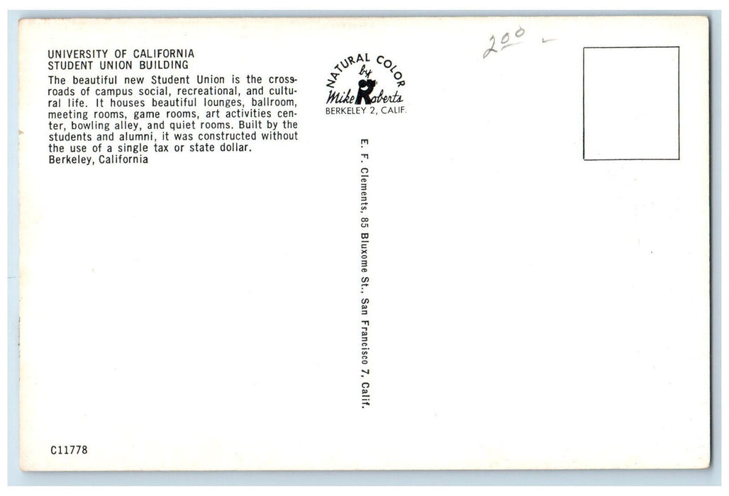 c1960's University Of California Student Union Building Berkeley CA Postcard