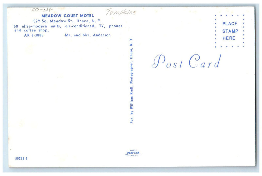 c1950's Meadow Court Motel Tompkins County Ithaca New York NY Postcard