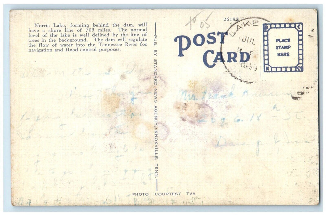 1939 Norris Dam TVA Storage Project Clinch River Knoxville Tennessee TN Postcard
