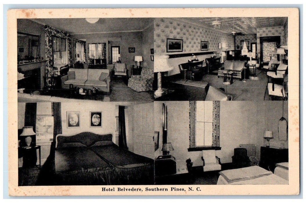 c1940 Hotel Belvedere Interior Multiview Southern Pines North Carolina Postcard