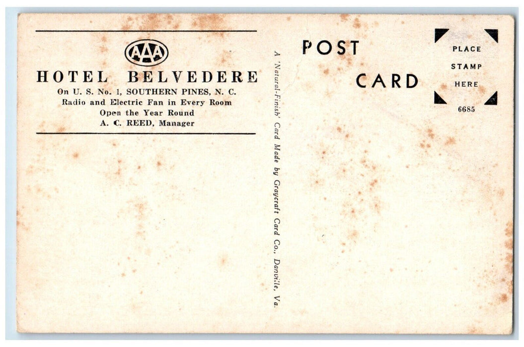 c1940 Hotel Belvedere Interior Multiview Southern Pines North Carolina Postcard