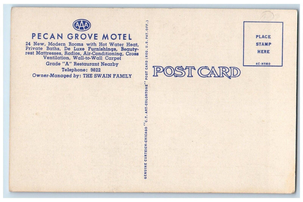 c1940 Pecan Grove Motel Courtesy Court Highway New Bern North Carolina Postcard