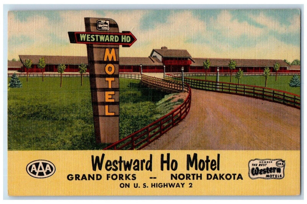 c1940 Westward Ho Motel Signage Exterior Hotel Grand Forks North Dakota Postcard