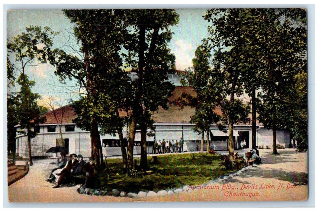 c1910 Auditorium Building Exterior Devils Lake Chautauqua North Dakota Postcard