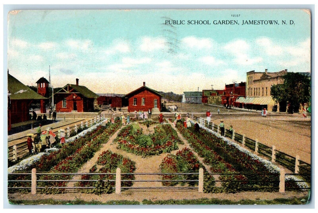 1906 Public School Garden Exterior Flower Street Jamestown North Dakota Postcard